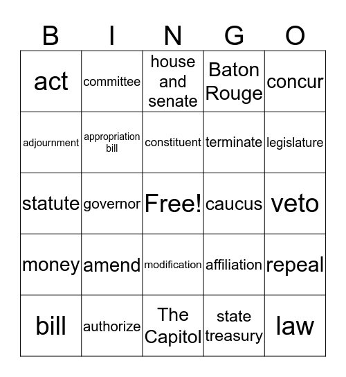 The Legislative Process Bingo Card