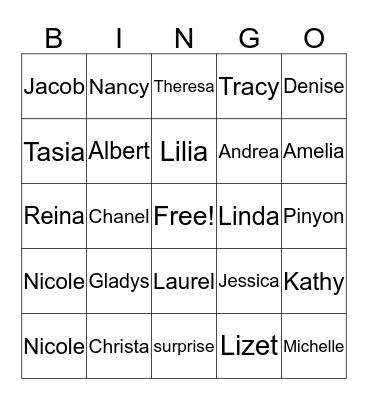 Quinn's Baby Shower Bingo Card
