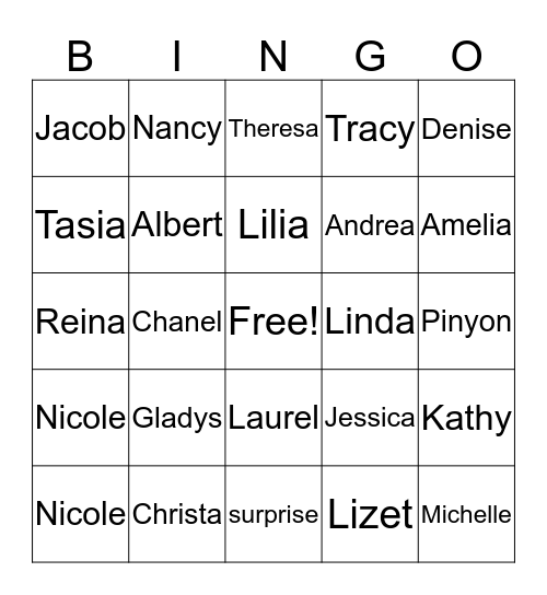 Quinn's Baby Shower Bingo Card