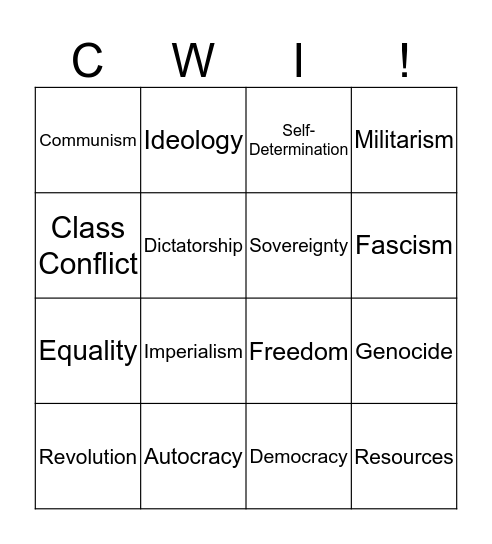 Vocab Review Game Bingo Card