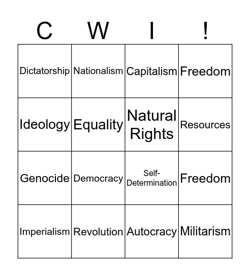 Vocab Review Game Bingo Card