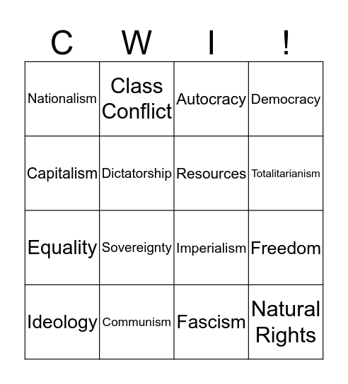 Vocab Review Game Bingo Card