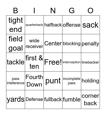 Football Bingo Card