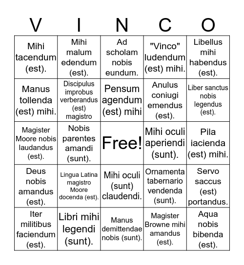 Vinco Bingo Card