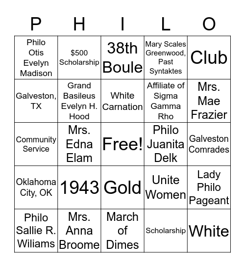 Philo Bingo Card