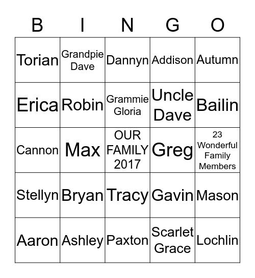 Spangler Family BINGO Card