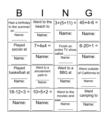 Summer 2017 Bingo Card