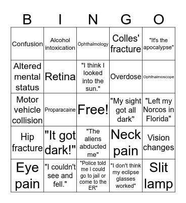 ERclipse Bingo Card