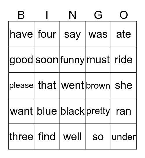 Cal's sight words Bingo Card