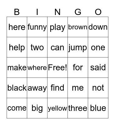 Hadley's Sight Words  Bingo Card