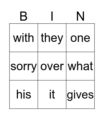 Sight Words Phonics 2 Bingo Card