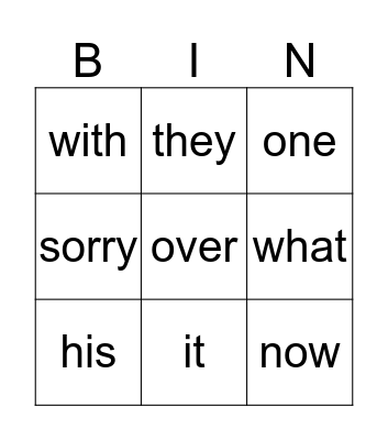 Sight Words Phonics 2 Bingo Card
