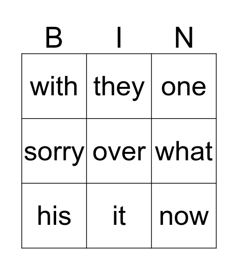 Sight Words Phonics 2 Bingo Card