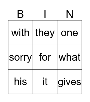 Sight Words Phonics 2 Bingo Card