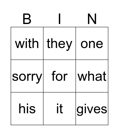 Sight Words Phonics 2 Bingo Card