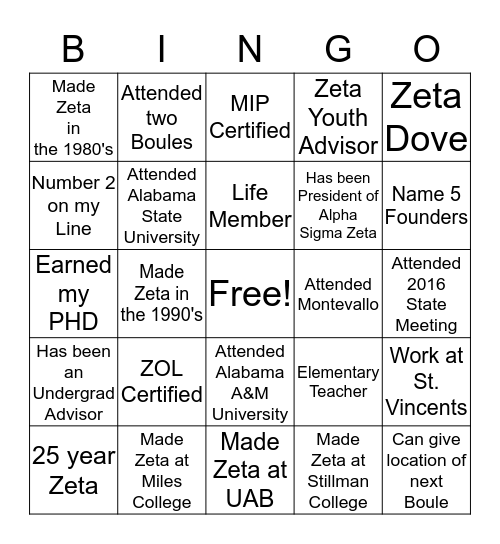 ZETA Bingo Card
