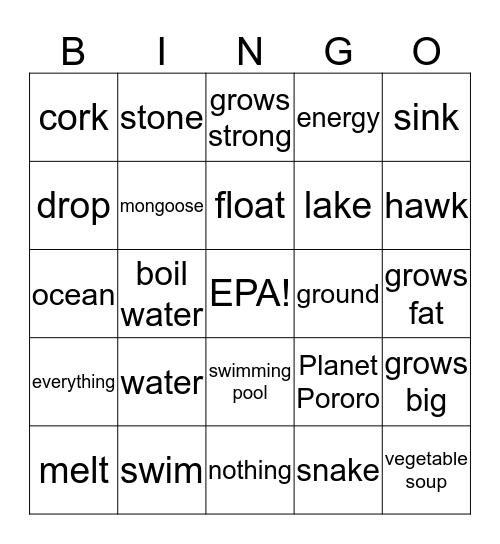 Water Bingo Card