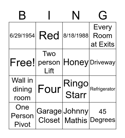 Thornhill Bingo Card