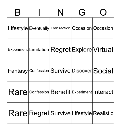 I2 Bingo Card
