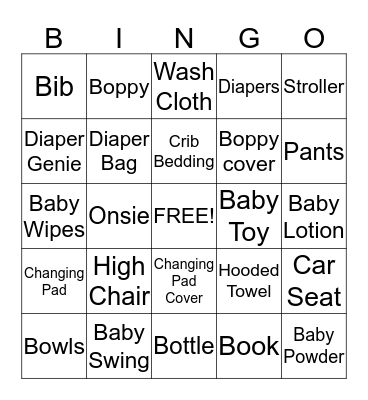 Brandy's Baby Bingo Card