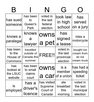 "Find a classmate who..." Bingo Card