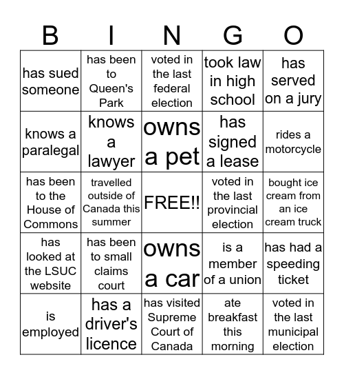 "Find a classmate who..." Bingo Card