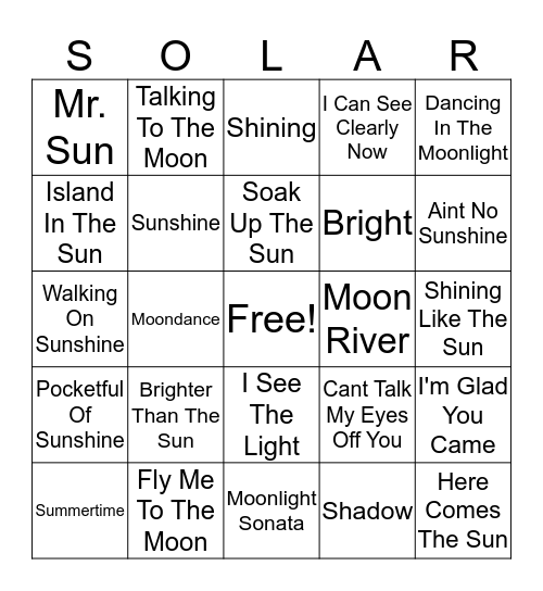 Solar Eclipse Bingo Card