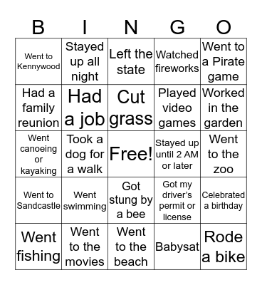 Back to School BINGO                  This summer I…  Bingo Card