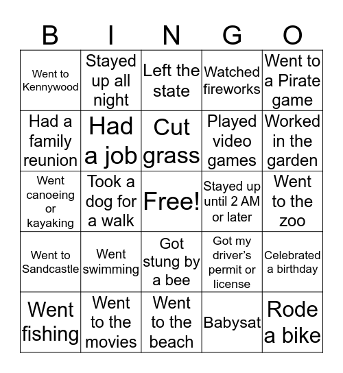Back to School BINGO                  This summer I…  Bingo Card