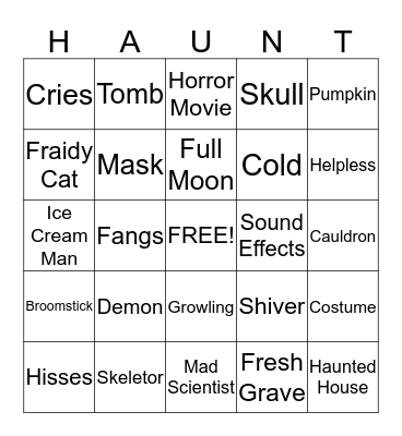 Carowinds Haunt Bingo Card