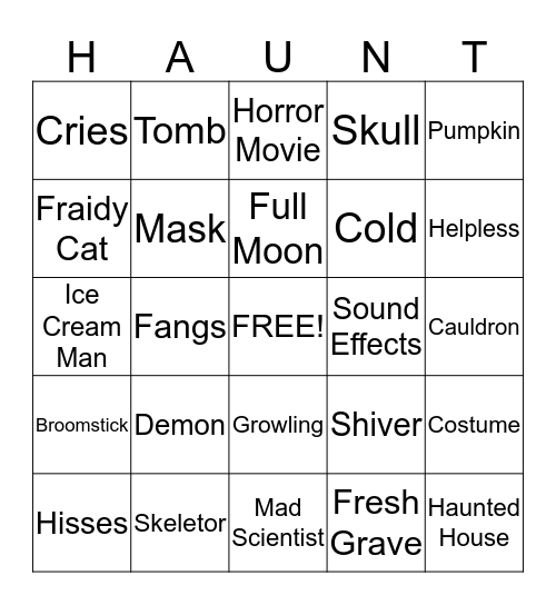 Carowinds Haunt Bingo Card
