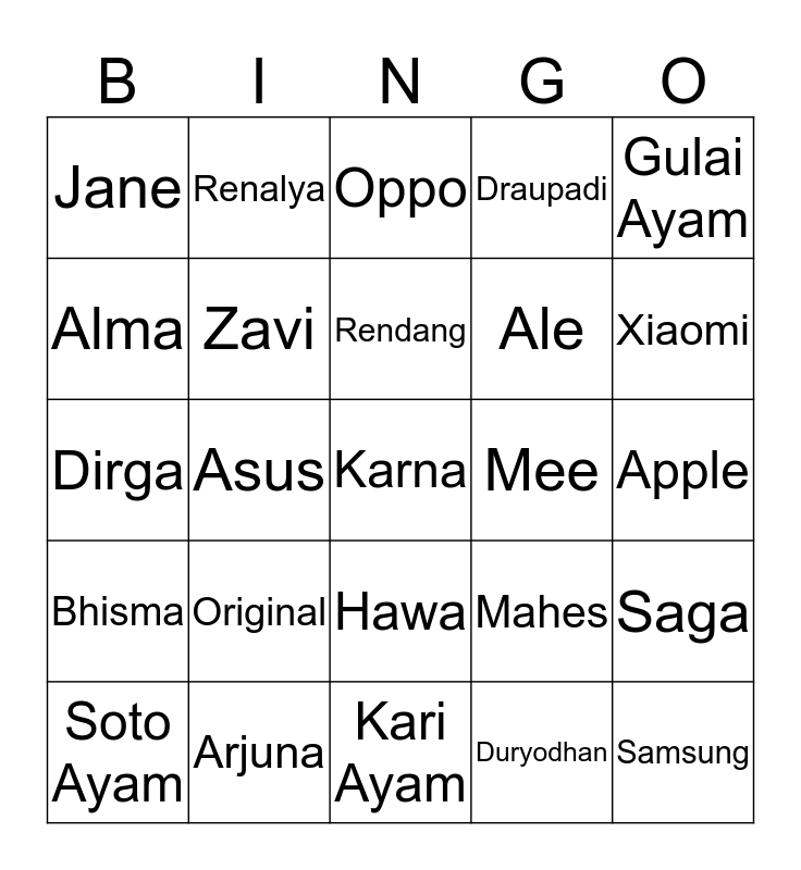Renalya's Bingo Card