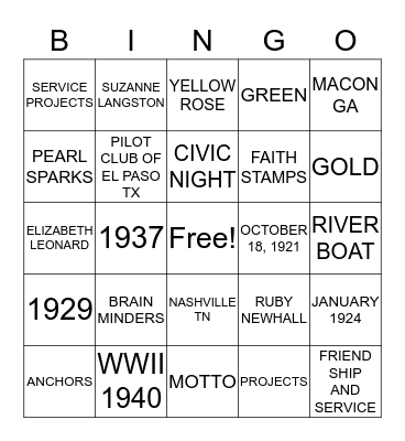 PILOT Bingo Card