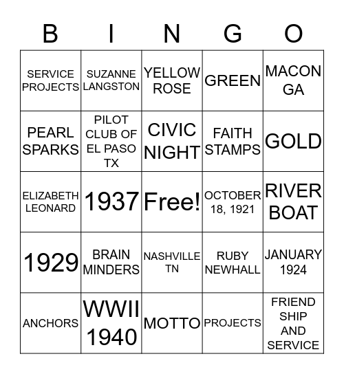 PILOT Bingo Card