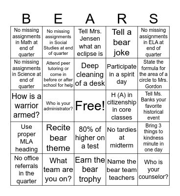 BEAR bingo Card