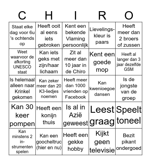 Krinkel Bingo Card