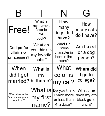 8ELA! Bingo Card