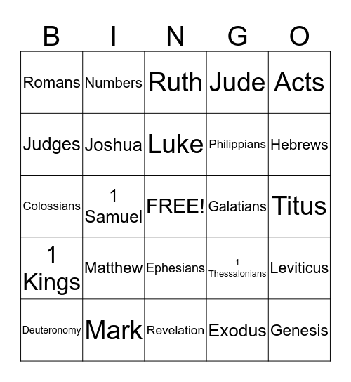 Books of the Bible Bingo Card