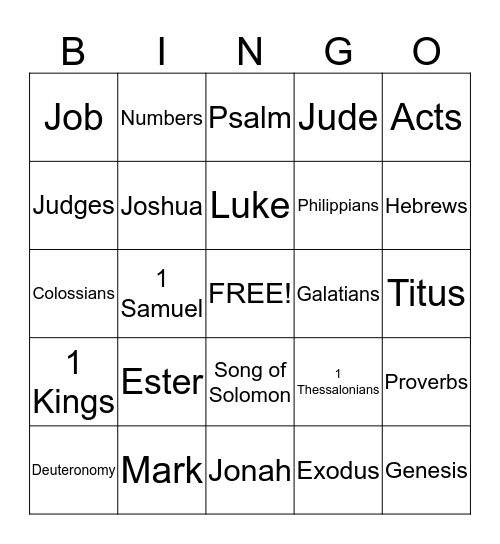 Books of the Bible Bingo Card