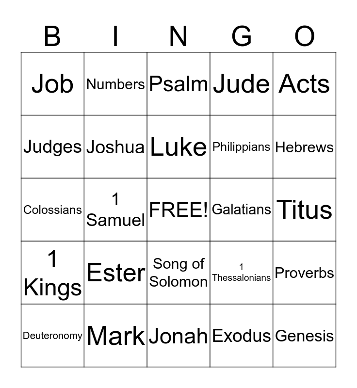 Free Printable Books Of Bible Bingo Cards