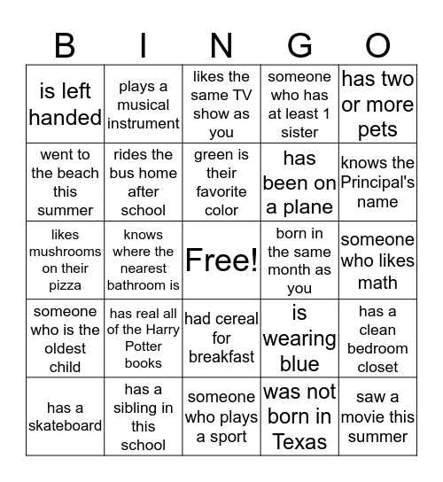 Find Someone in our class who........... Bingo Card