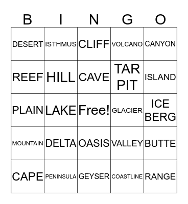 LAND AND WATER FEATURES Bingo Card