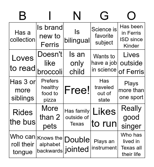 WHO HAS  Bingo Card