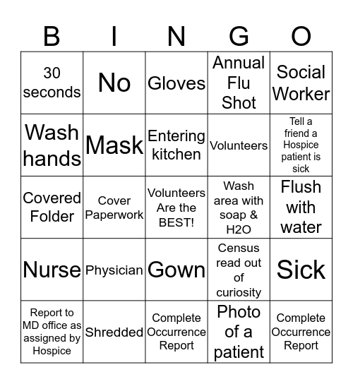 Hospice Care of the Piedmont Bingo Card