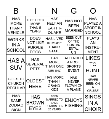 FAMILY REUNION BINGO Card
