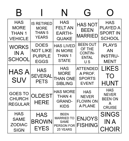 FAMILY REUNION BINGO Card