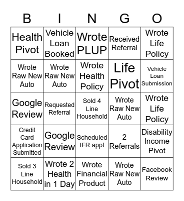 Insurance Bingo Card