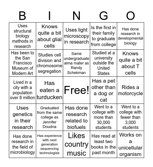 MCF Orientation Bingo Card