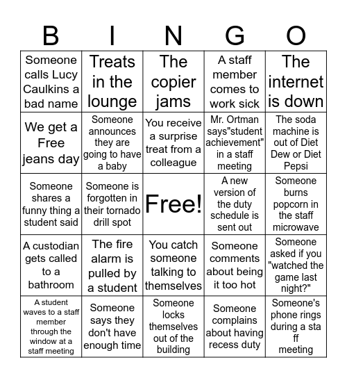 2017-2018 BINGO at 'The Heights' Bingo Card