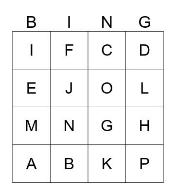 Alphabet Bingo Card